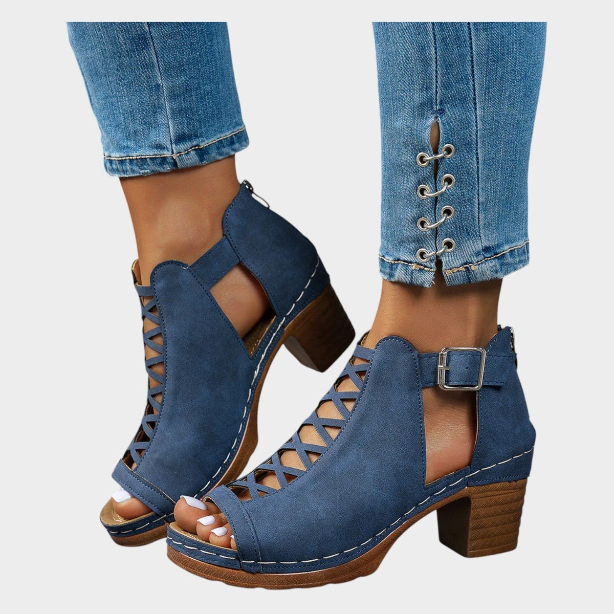 Cutout Lace-Up Block Heel Sandals